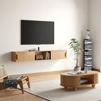 Meuble TV cannelé flottant en bois naturel avec rangement