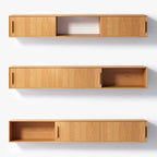 Meuble TV cannelé flottant en bois naturel avec rangement