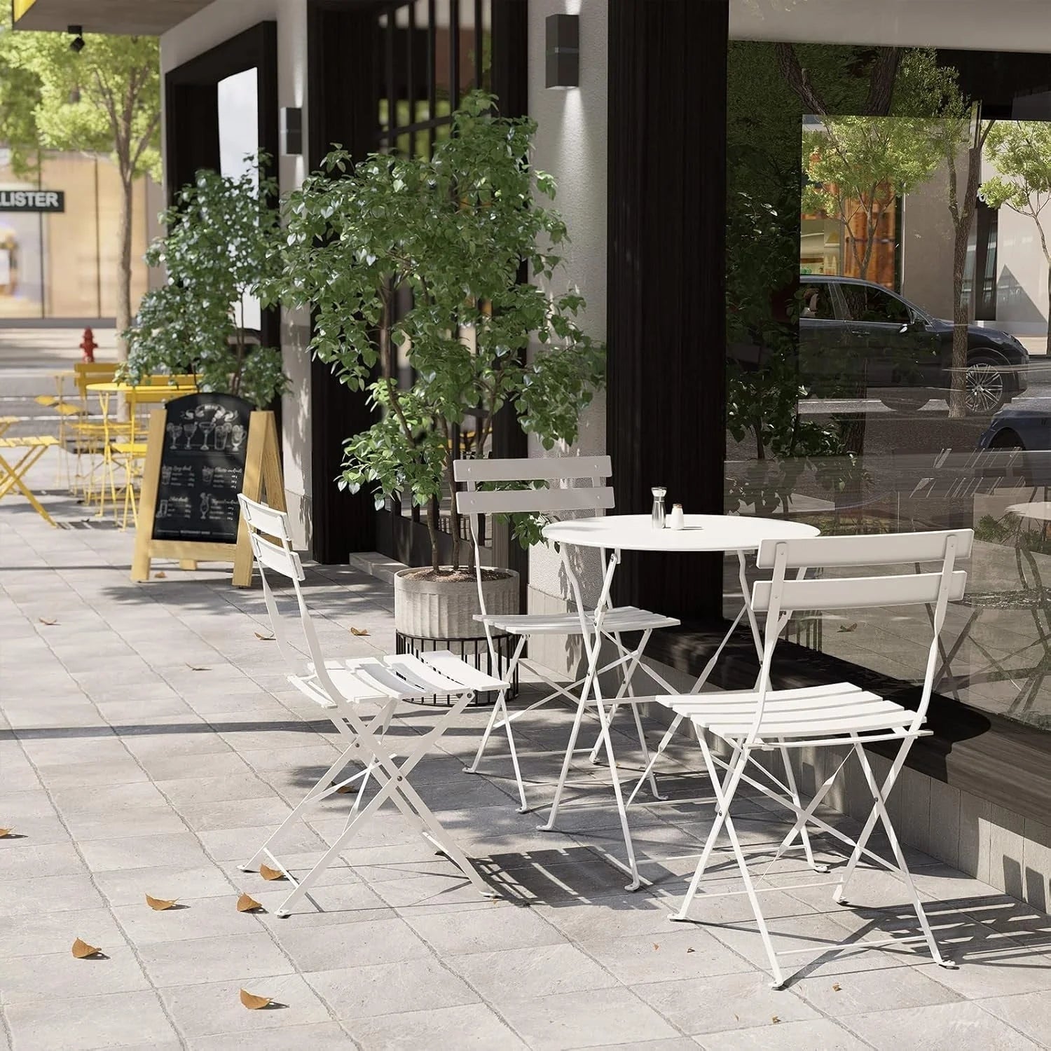 Ensemble bistrot pliant en métal 3 pièces, salon de conversation intérieur/extérieur résistant aux intempéries pour patio, cour, jardin