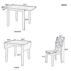 Ensemble de salle à manger 3 pièces avec table à rabats en bois et 2 chaises à dossier en X pour petits espaces