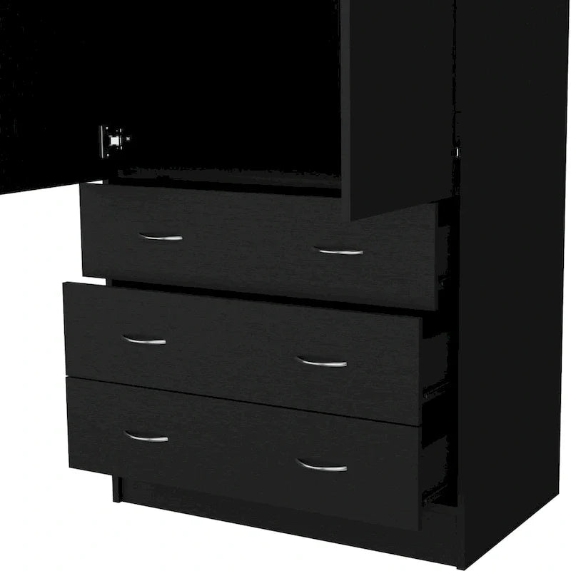 19 Armoire moderne à deux portes avec 3 tiroirs et 1 tringle de penderie pour chambre à coucher