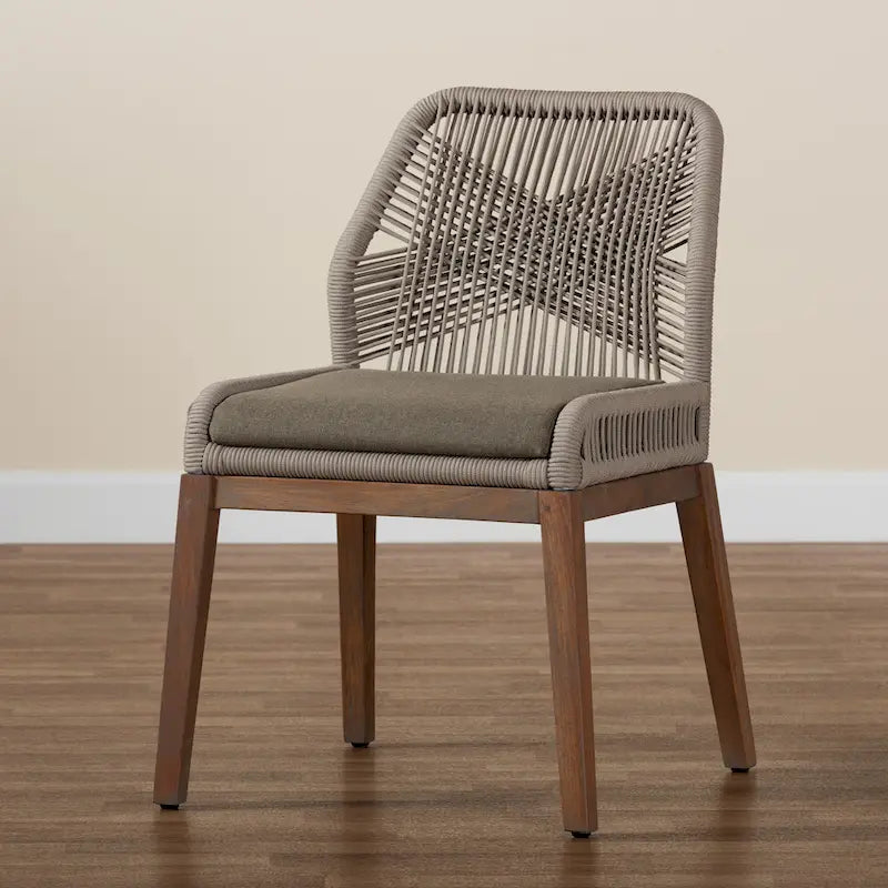 Chaise de salle à manger en acajou tressé de style transitionnel moderne — Gris