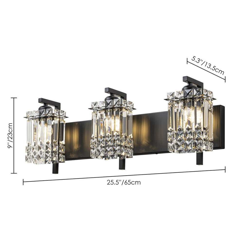 Appliques murales en cristal à 3 lumières pour salle de bain, style moderne et glamour