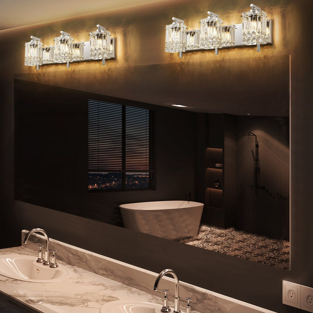 Appliques murales en cristal à 3 lumières pour salle de bain, style moderne et glamour