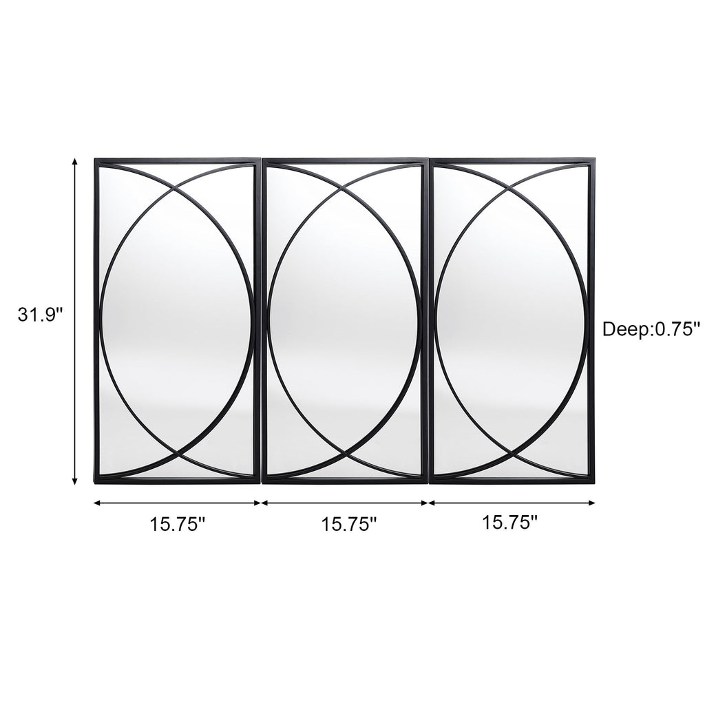 Lot de 3 miroirs muraux rectangulaires en métal noir - 31,9 H x 15,75 L x 0,75 P