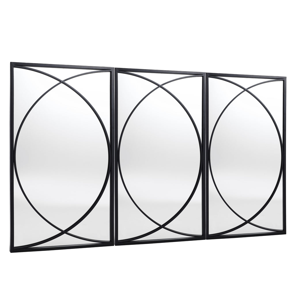 Lot de 3 miroirs muraux rectangulaires en métal noir - 31,9 H x 15,75 L x 0,75 P