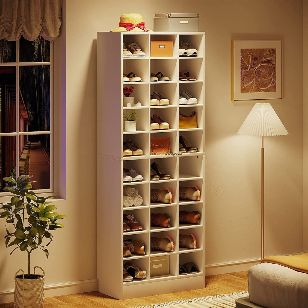 Meuble à chaussures haut 30 paires, étagère de rangement à chaussures en bois blanc 10 niveaux pour placard, entrée - 10 niveaux
