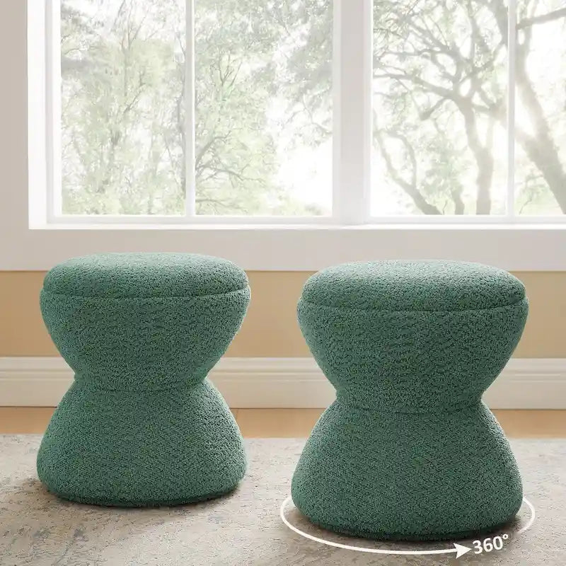 VANOMi Ottoman rembourré Boucle Djembe avec base pivotante, pouf, tabouret de coiffeuse pivotant pour salon, dressing (lot de 2)