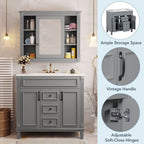 Meuble-lavabo de salle de bain moderne de 91 cm avec lavabo et armoire de toilette, 2 portes et 2 tiroirs