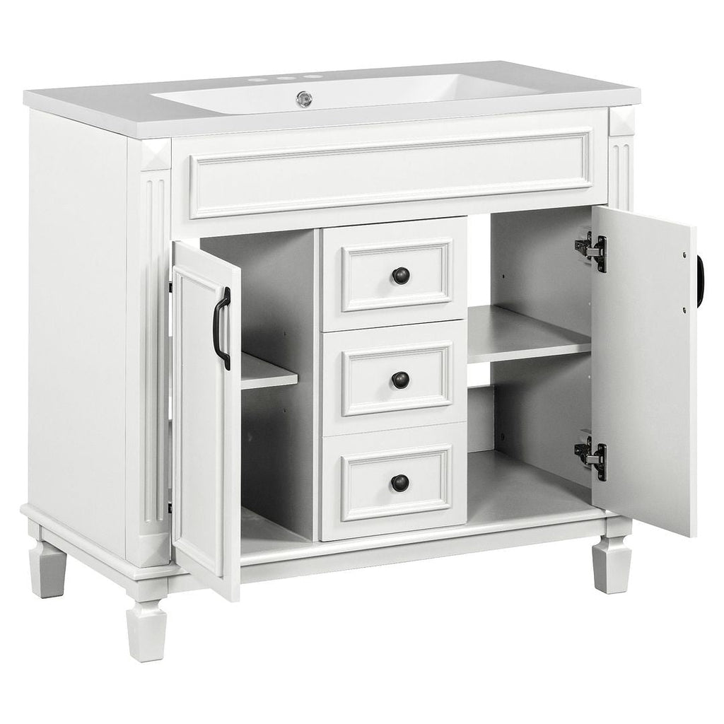 Meuble-lavabo de salle de bain moderne de 91 cm avec lavabo et armoire de toilette, 2 portes et 2 tiroirs