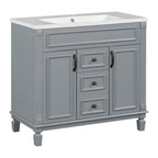 Meuble-lavabo de salle de bain moderne de 91 cm avec lavabo et armoire de toilette, 2 portes et 2 tiroirs