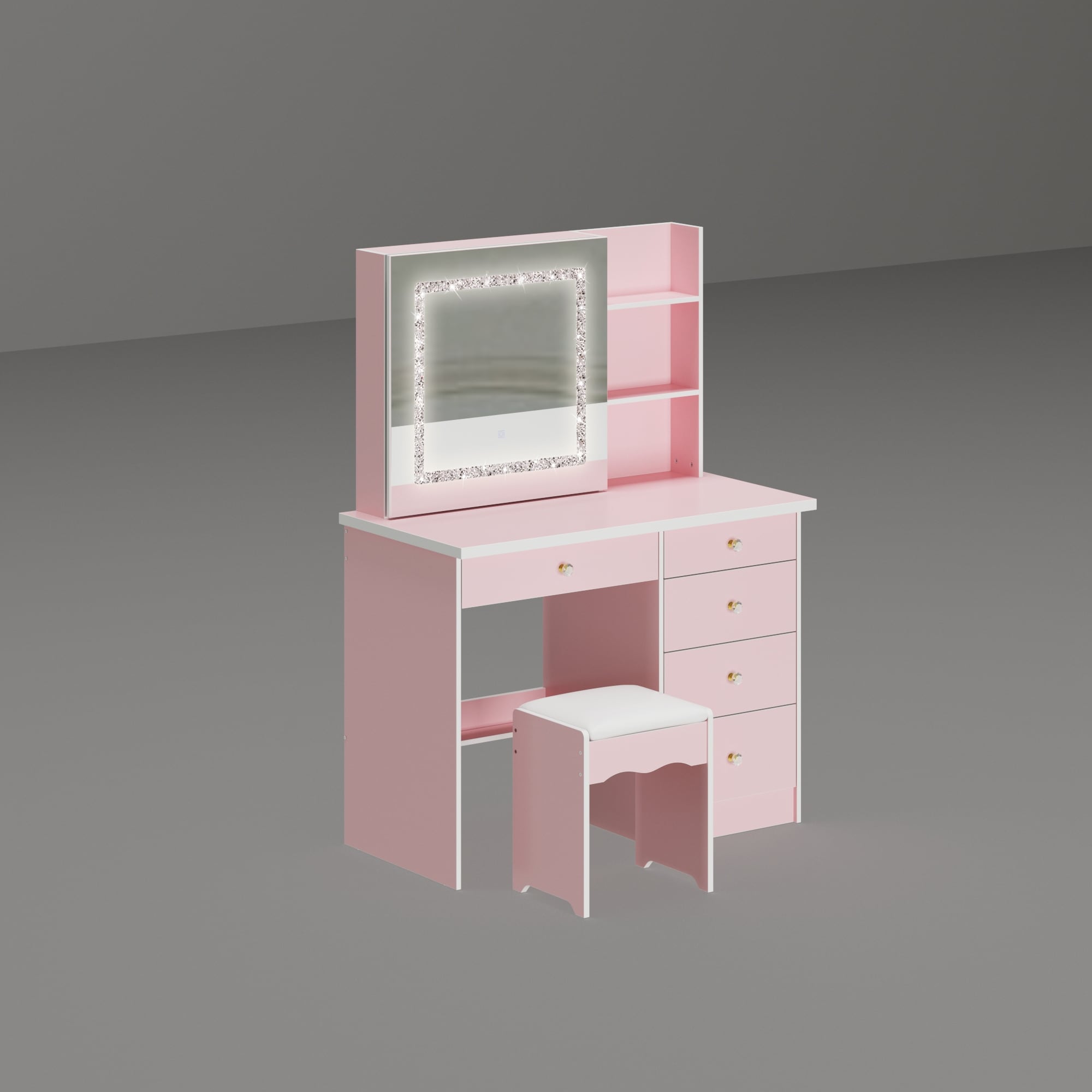 Coiffeuse de 99 cm de large avec tabouret et miroir