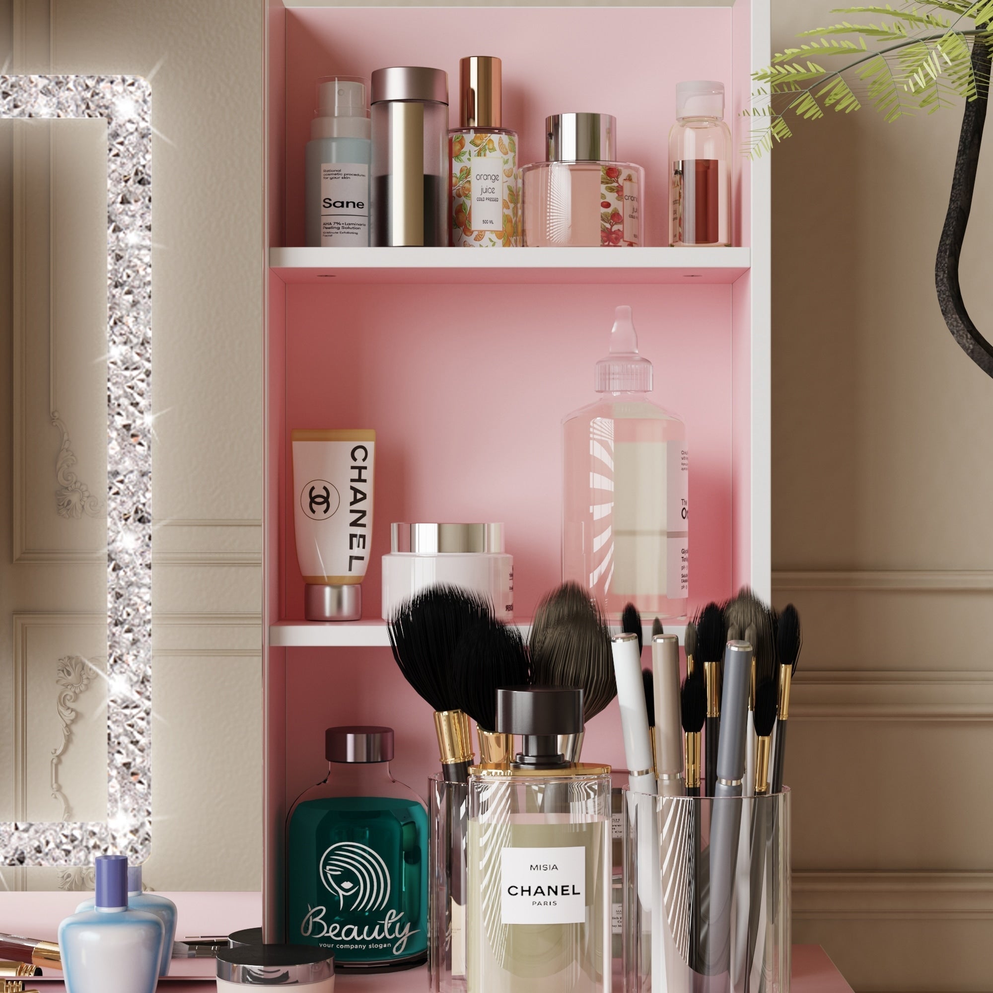 Coiffeuse de 99 cm de large avec tabouret et miroir