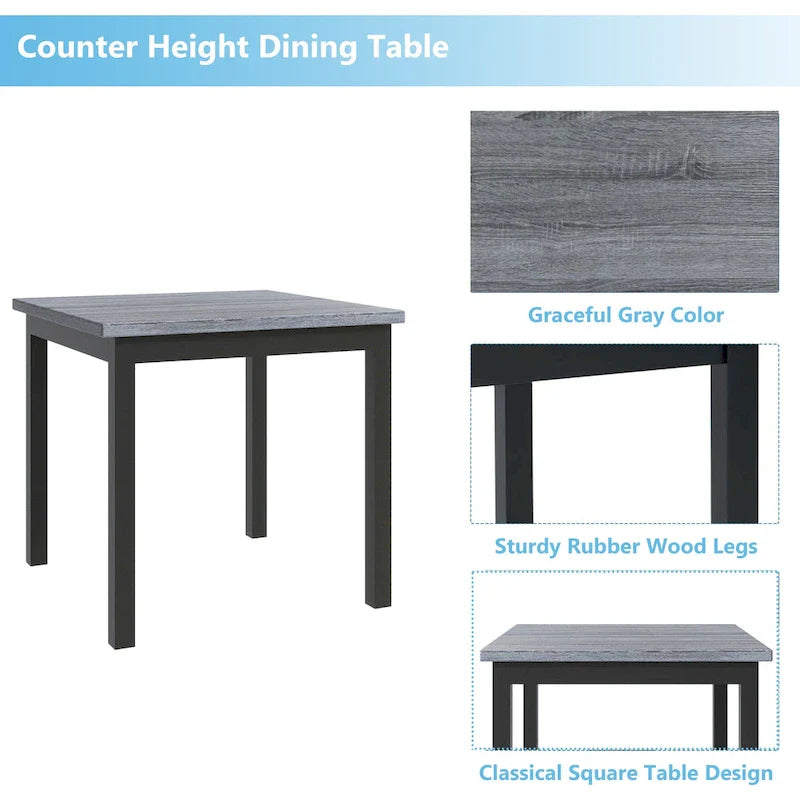 Ensemble de salle à manger 5 pièces hauteur comptoir, ensemble de table à manger en bois avec table rectangulaire et 4 chaises hautes rembourrées