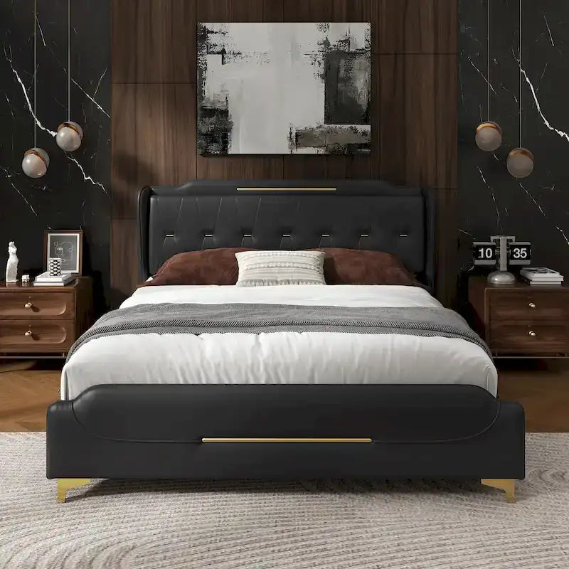 Lit rembourré moderne en cuir PU Uphou par Christopher Knight Home