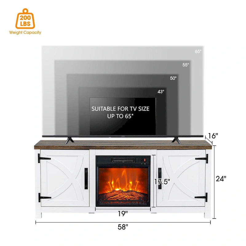 Meuble console de 147 cm avec foyer électrique pour téléviseurs jusqu'à 65 pouces