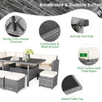 Ensemble de salle à manger Costway 7 pièces en rotin pour terrasse, canapé sectionnel et pouf - Voir détails