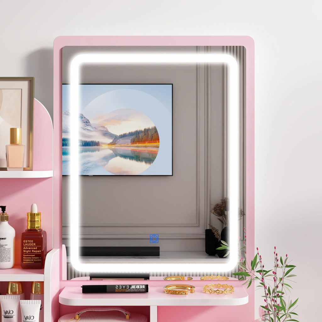 Table de Coiffeuse avec Miroir et Tabouret avec Lumières LED
