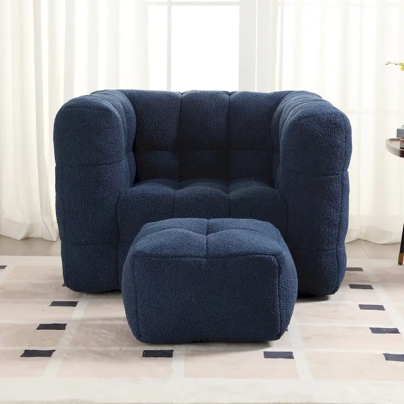 HOMEFUN Fauteuil d'appoint moderne capitonné en tissu bouclé avec ottoman