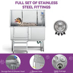 Baignoire de toilettage pour animaux de compagnie de 50 pouces de largeur en acier inoxydable avec rampe d'accès