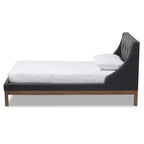 Lit plateforme Louvain moderne et contemporain en tissu rembourré en noyer – Gris foncé – Baxton Studio