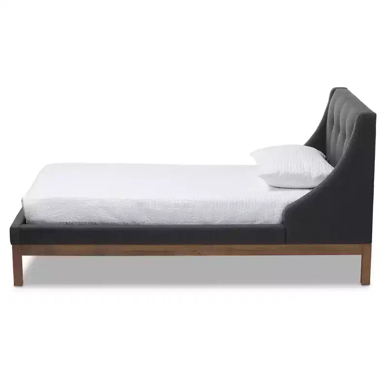Lit plateforme Louvain moderne et contemporain en tissu rembourré en noyer – Gris foncé – Baxton Studio