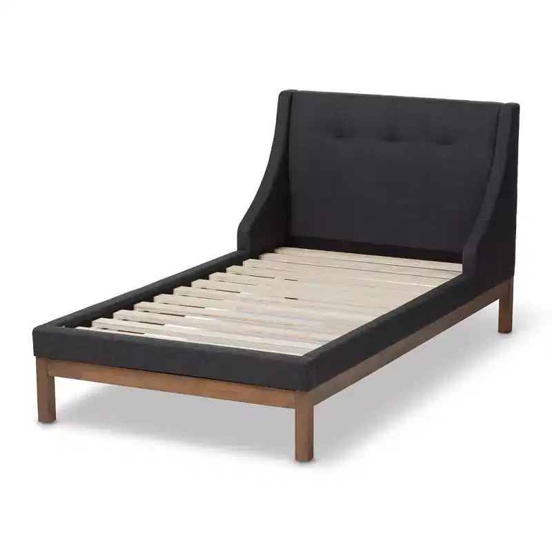 Lit plateforme Louvain moderne et contemporain en tissu rembourré en noyer – Gris foncé – Baxton Studio