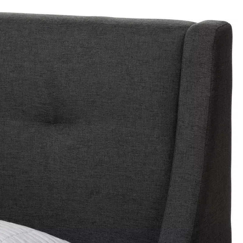Lit plateforme Louvain moderne et contemporain en tissu rembourré en noyer – Gris foncé – Baxton Studio