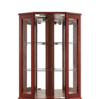 Vitrine d'angle à 6 étagères avec lumières, miroirs et étagères réglables, merisier