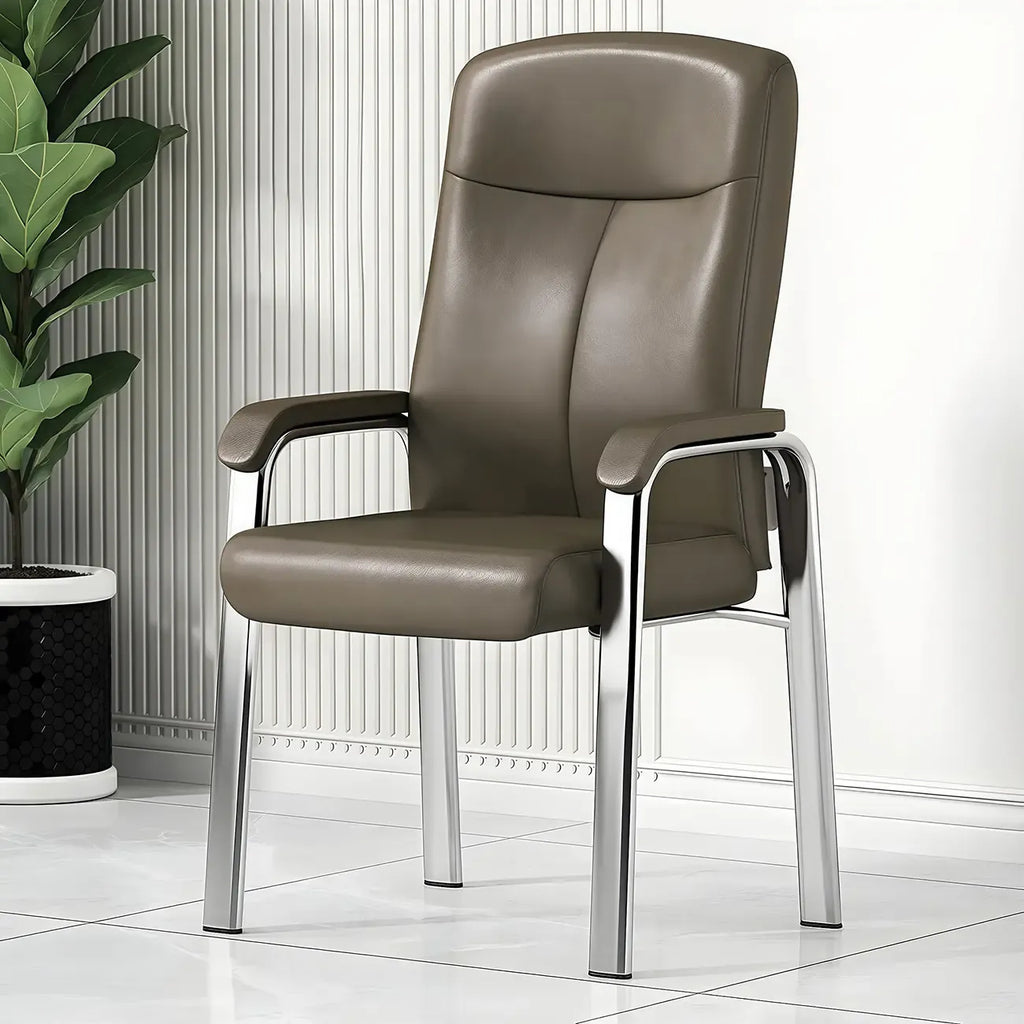 Chaise de bureau HomeyFad moderne en cuir et métal à 4 pieds avec accoudoirs