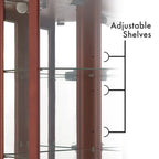 Vitrine d'angle à 6 étagères avec lumières, miroirs et étagères réglables, merisier