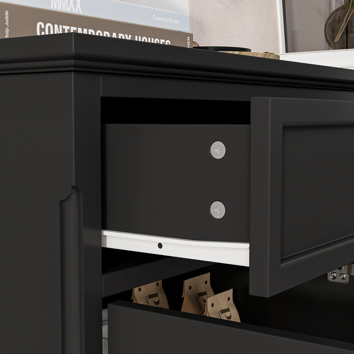 Buffet bahut 150 cm blanc laqué moderne contemporain du milieu du siècle