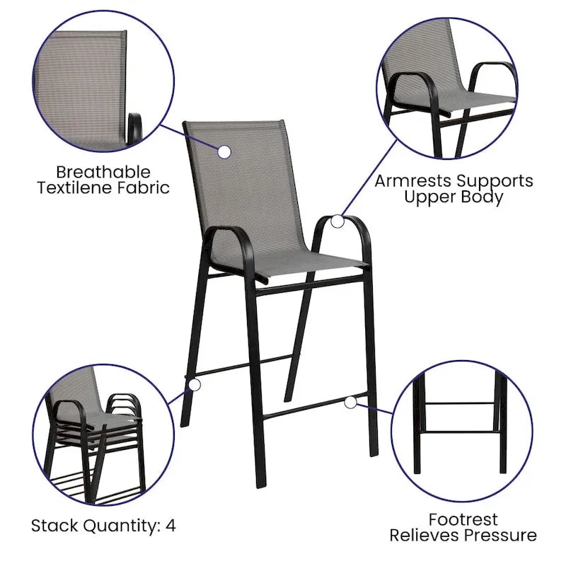Lot de 4 tabourets de bar d'extérieur avec matériau Flex Comfort - Tabouret de terrasse