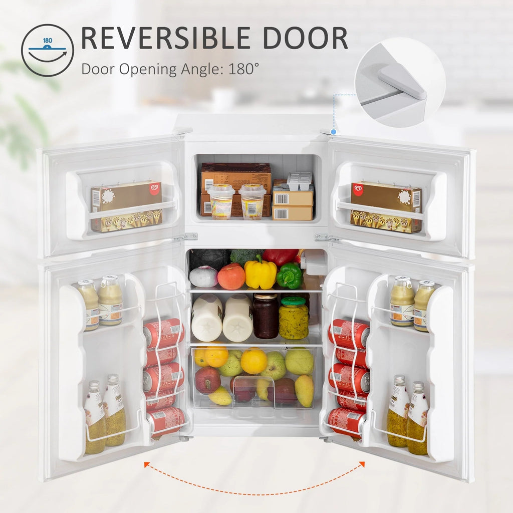 Mini-réfrigérateur HOMCOM à deux portes avec congélateur, réfrigérateur compact de 3,2 pi³ avec étagère réglable, thermostat réglable