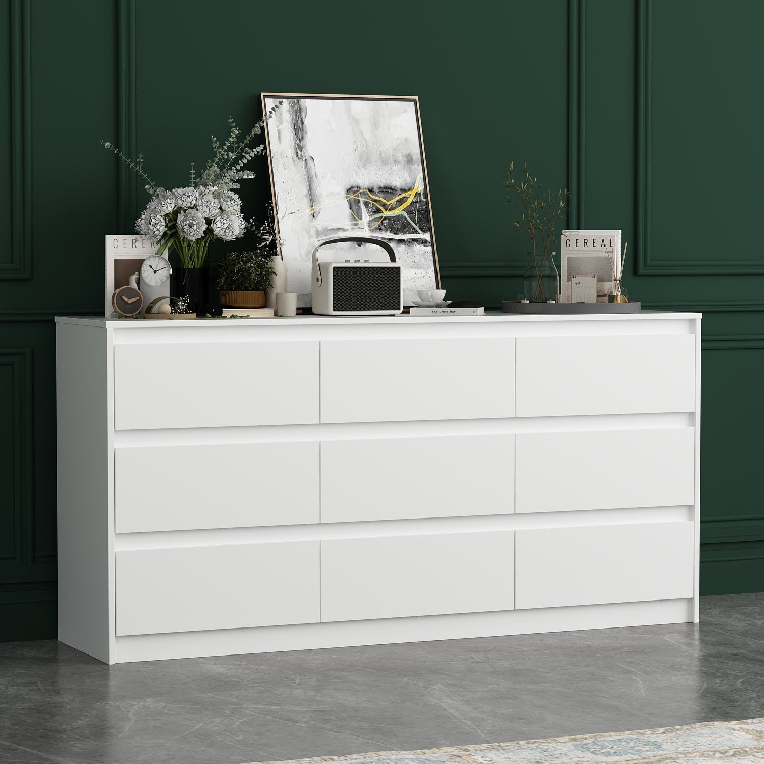 Commode à 9 tiroirs de 63 W, commode d'appoint pour salon, chambre à coucher