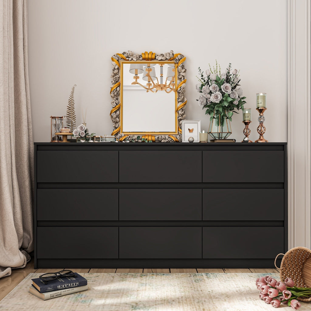 Commode à 9 tiroirs de 63 W, commode d'appoint pour salon, chambre à coucher