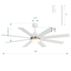 Ventilateur de plafond de 65 pouces à 8 pales noires avec lumière LED et télécommande