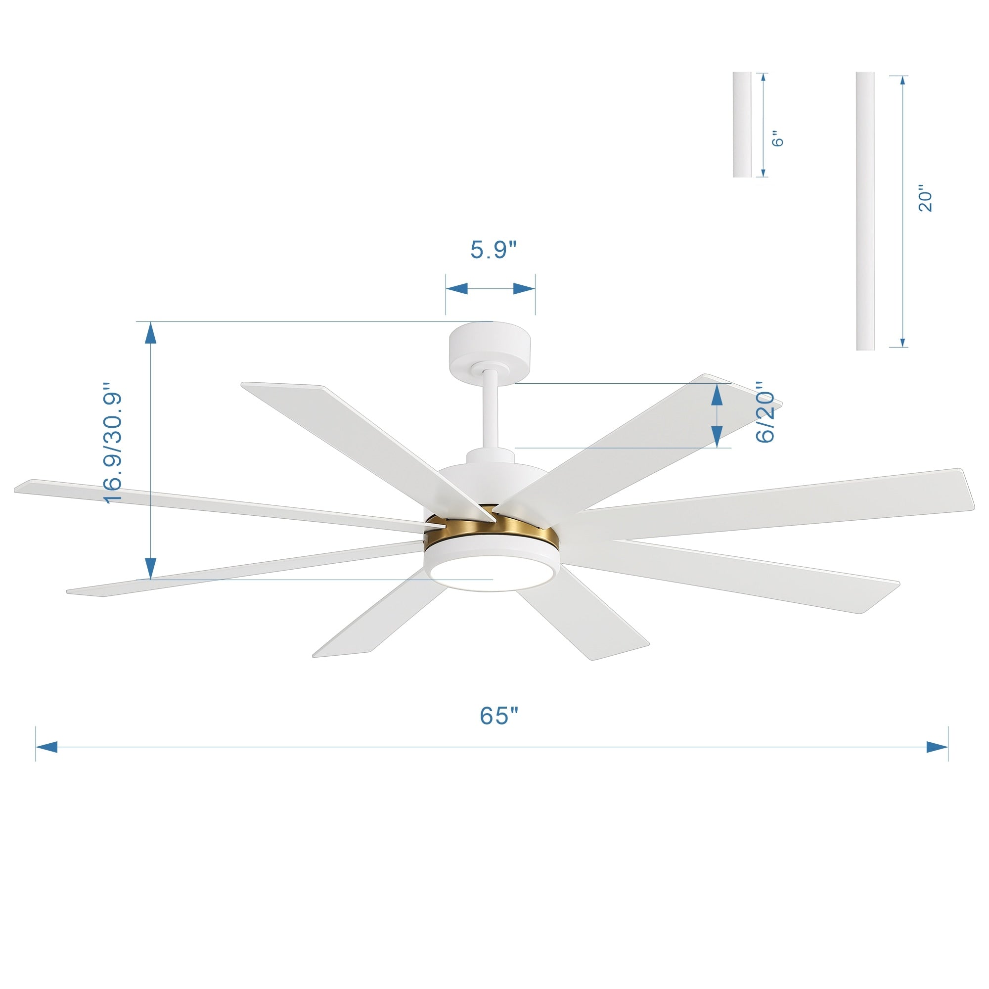 Ventilateur de plafond de 65 pouces à 8 pales noires avec lumière LED et télécommande