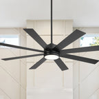 Ventilateur de plafond de 65 pouces à 8 pales noires avec lumière LED et télécommande