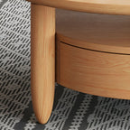 Table basse à tiroirs en bois et verre, marron, ronde et moderne