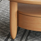 Table basse à tiroirs en bois et verre, marron, ronde et moderne