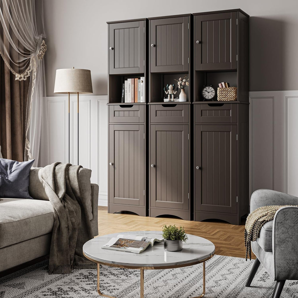 Meuble de rangement haut de salle de bain étroit de 170 cm, armoire autoportante en bois massif à 5 niveaux