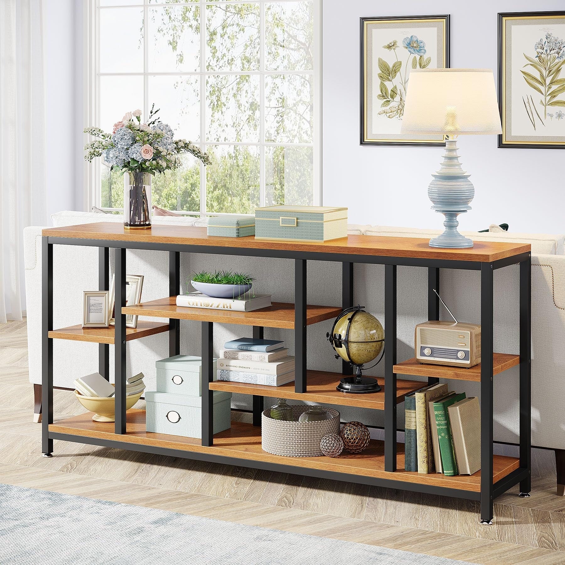 Console extensible de 70,9 pouces avec rangement, table d'entrée à 3 niveaux pour couloir