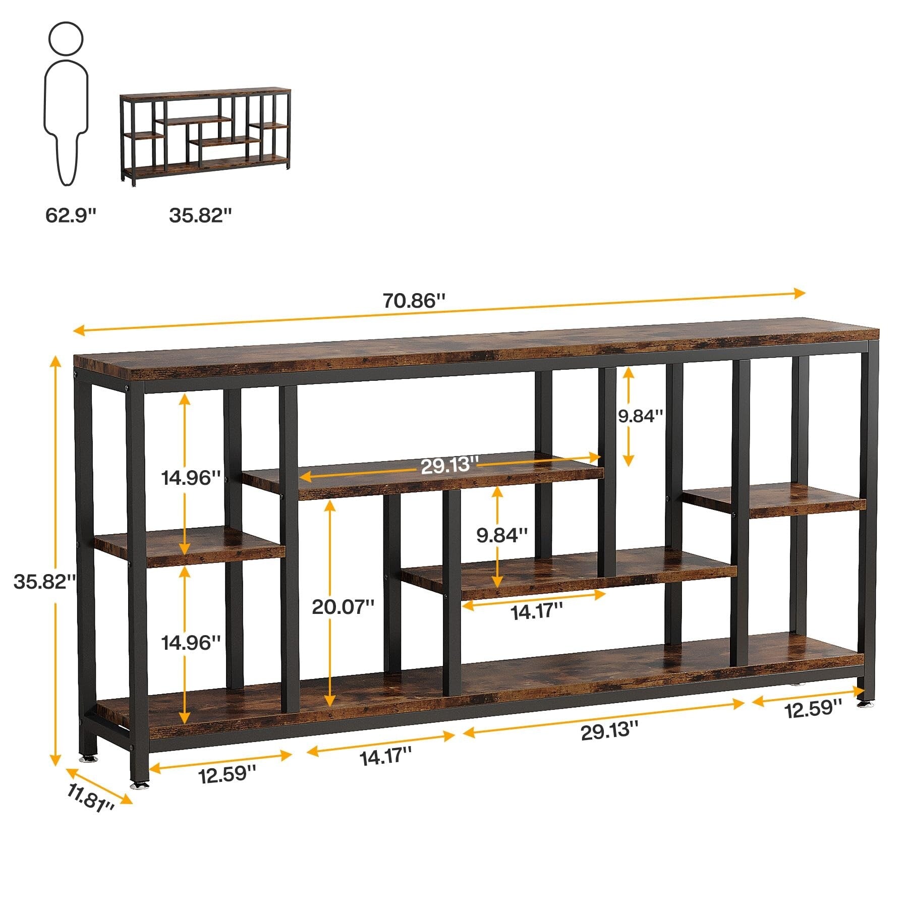Console extensible de 70,9 pouces avec rangement, table d'entrée à 3 niveaux pour couloir