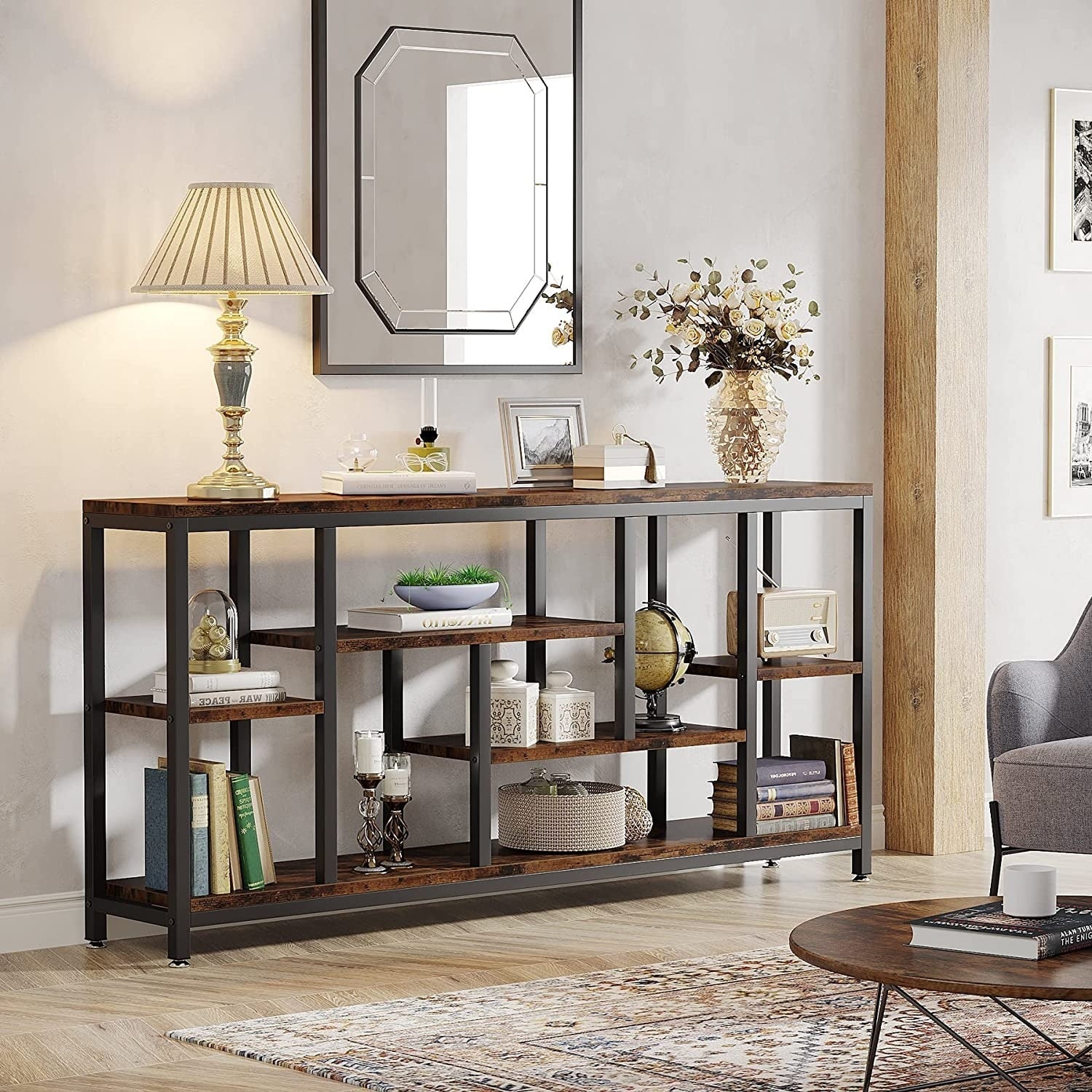 Console extensible de 70,9 pouces avec rangement, table d'entrée à 3 niveaux pour couloir