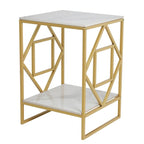 Table basse d'appoint en pierre frittée à 2 niveaux avec étagère de rangement - 40x40x58 cm