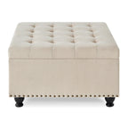 Grand pouf de rangement carré avec pieds en bois