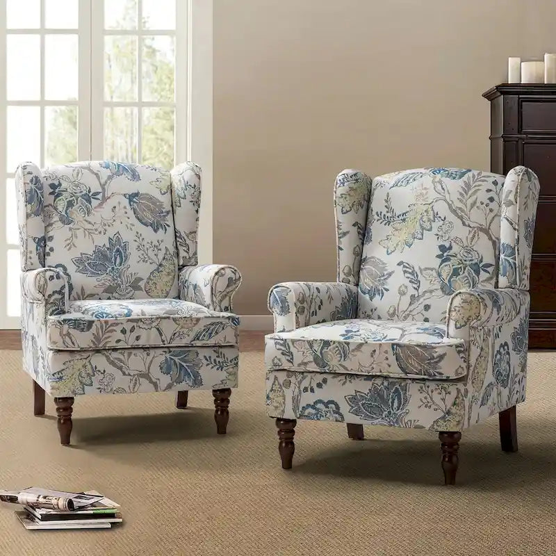 Fauteuil d'appoint traditionnel Epimethis en tissu avec pieds tournés, lot de 2 par HULALA HOME
