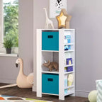 Tour de rangement pour livres et jouets RiverRidge Kids avec 3 casiers et 6 étagères à livres, blanc avec 2 bacs en tissu