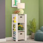 Tour de rangement pour livres et jouets RiverRidge Kids avec 3 casiers et 6 étagères à livres, blanc avec 2 bacs en tissu
